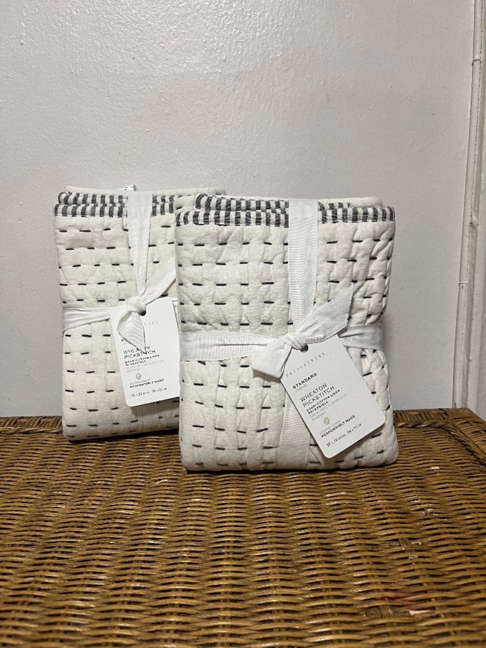 Pottery Barn Wheaton Pickstitch Shams. Sz. Standard. Set of 2